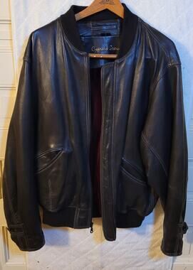 Vintage Men's Leather Bomber Jacket, Medium, Cypress Grove, Black